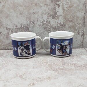 2002 Boyds Collection Bears Sledding Winter Scene Coffee Cups Mugs Set Vintage